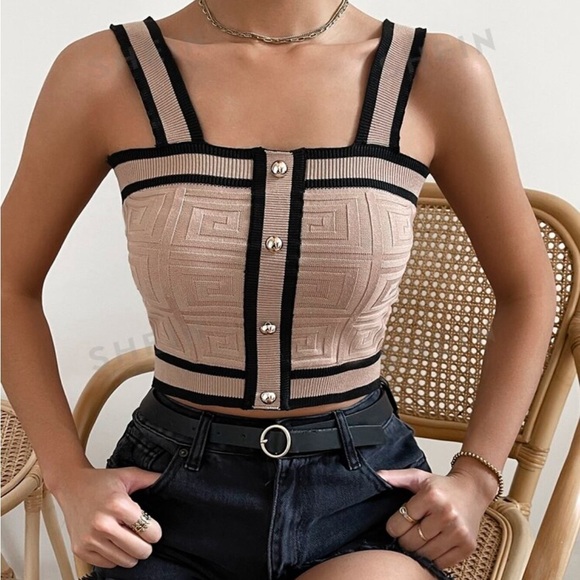 Small Mocha Brown and Black Knitted Sleeveless Cardigan Edge Trim Front Pockets - Picture 2 of 6